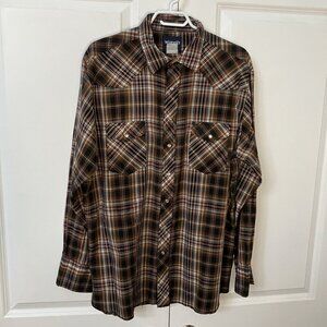 Y2K Wrangler Shirt Mens Plaid Pearl Snap Western Cowboy Winchester Grunge